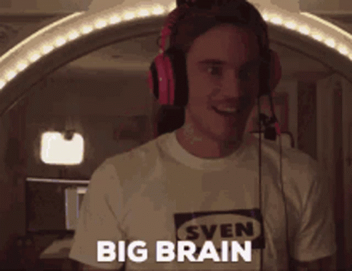 Man in Headphones and Sven Big Brain Shirt