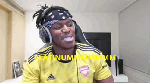 Man In Headphones And Yellow Adidas Shirt Says Platinum GIF