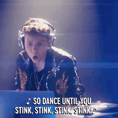 Man in Headphones Saying So Dance Until You Stink