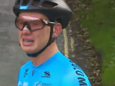 Man in Helmet and Goggles Blue Shirt S on Sleeve