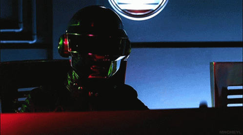 Man in Helmet Goggles Dark Room with Mrcheyl