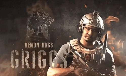 Man in Helmet Holding Gun Demon Dogs