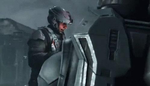 Man In Helmet Holding Shield In Video Game GIF
