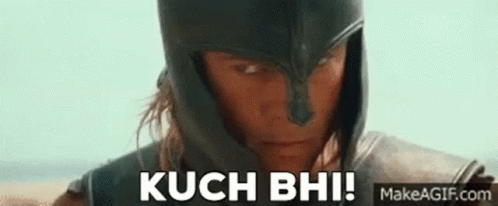 Man In Helmet Holding Sword Saying Kuch Bhi GIF