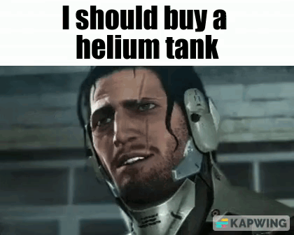Man in Helmet Making Funny Face Talking About Buying Helium Tank