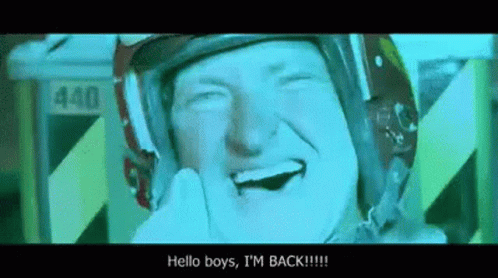 Man In Helmet Saying Hello Boys I'm Back GIF