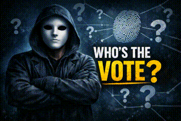 Man In Hooded Jacket With White Mask Saying Who's The Vote GIF