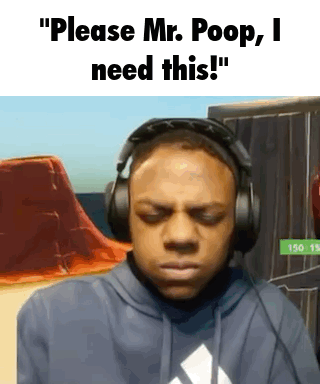 Man in Hoodie and Headphones Saying Please Mr. Poop I Need This