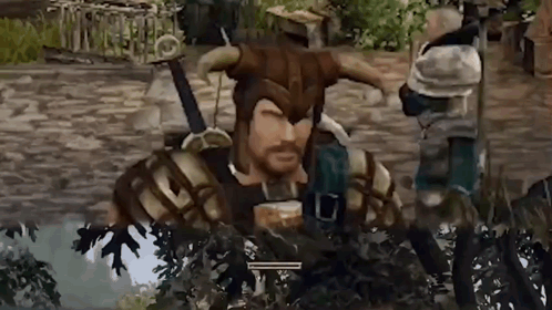 Man In Horned Helmet With Sword Video Game GIF