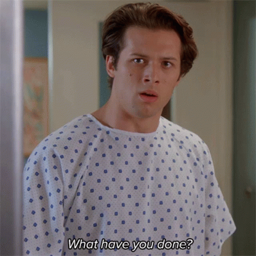Man In Hospital Gown Asking What Have You Done GIF