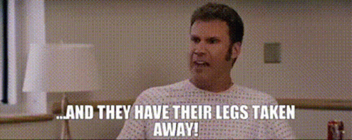 Man in Hospital Gown Saying Legs Taken Away