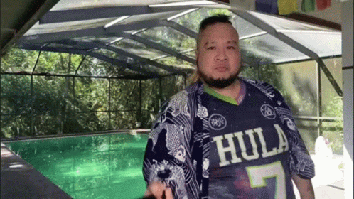 Man In Hula Jersey At Pool GIF