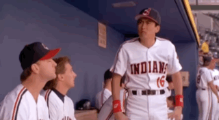 Man In Indians Uniform Talking In Dugout GIF