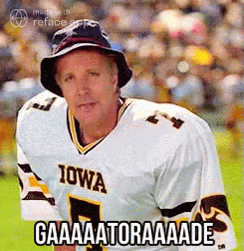 Man In Iowa Jersey And Hat Saying Gaaaaatoraaade GIF