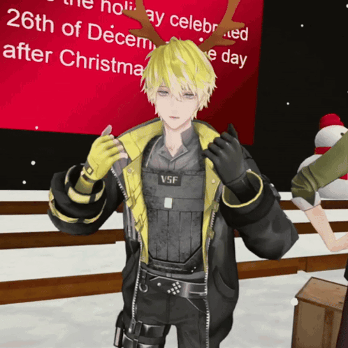 Man In Jacket With Letter V Standing In Front Of 26Th Of December Sign GIF