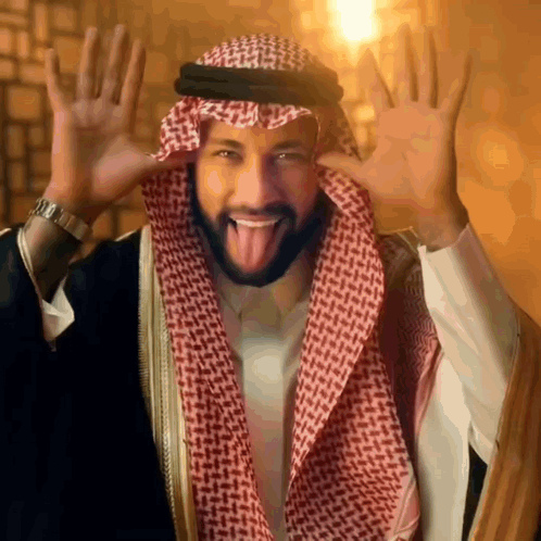 Man in Keffiyeh with Tongue Out