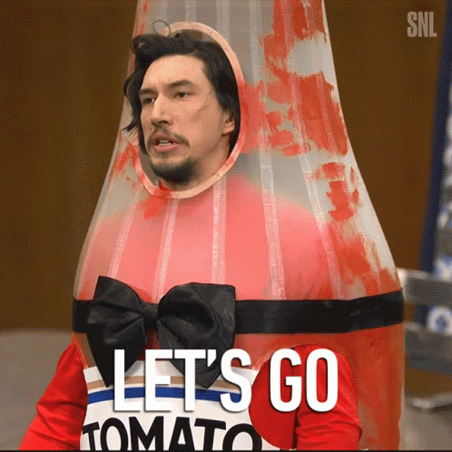 Man In Ketchup Bottle Costume Saying Let's Go GIF