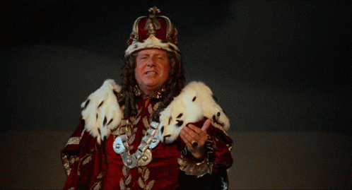 Man in King Costume Asking Would I Lie