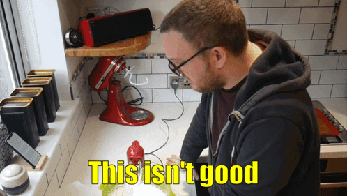 Man in Kitchen Saying This Isn't Good