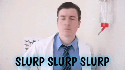 Man in Lab Coat and Tie Slurp Slurp Slurp
