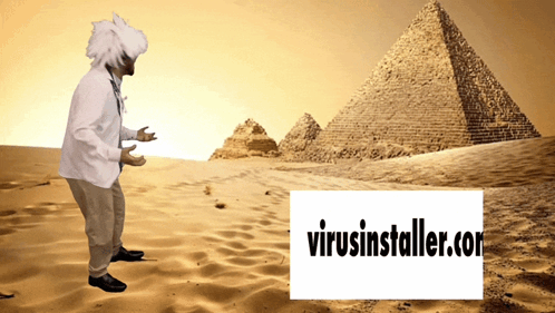 Man in Lab Coat in Front of Pyramid and virusinstaller.com Logo