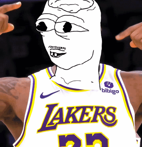 Man In Lakers Jersey With Cartoon Face GIF