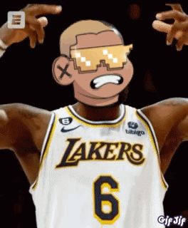 Man In Lakers Jersey With Cartoon Face GIF