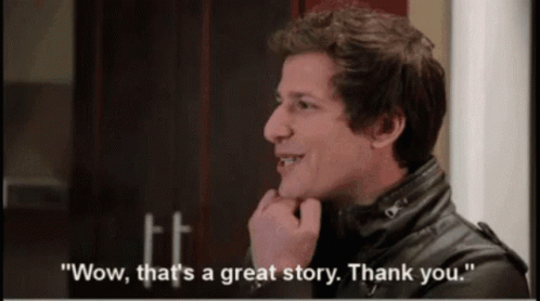 Man in Leather Jacket Saying Wow That's a Great Story