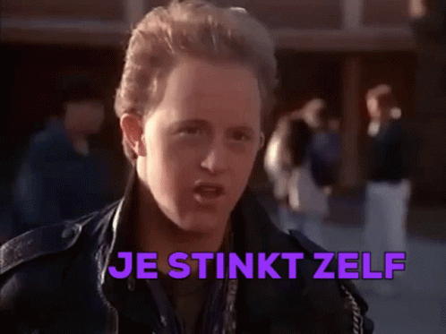 Man in Leather Jacket Says Je Stinkt Zelf