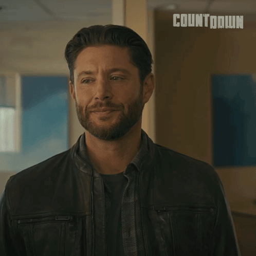 Man in Leather Jacket Says Noted Countdown Sign