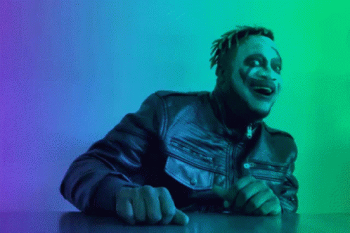 Man In Leather Jacket With Clown Face GIF