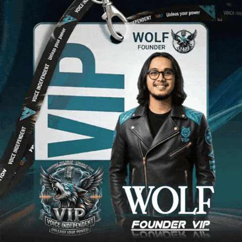Man in Leather Jacket With Wolf Founder Lanyard