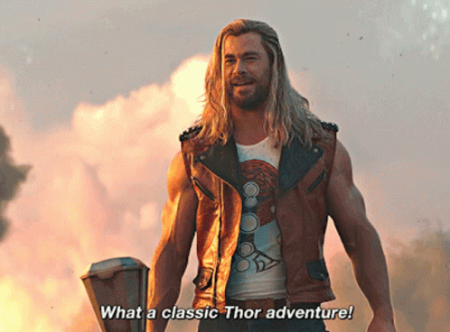 Man in Leather Vest Holding Hammer Saying What a Classic Thor Adventure