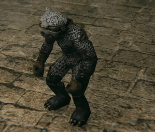 Man In Leopard Print Costume On Brick Floor GIF
