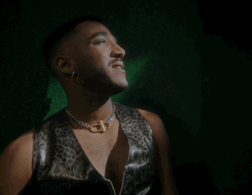 Man in Leopard Print Vest and Necklace with Letter D