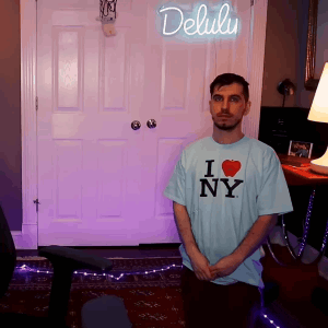 Man In Light Blue I Heart NY Shirt GIF