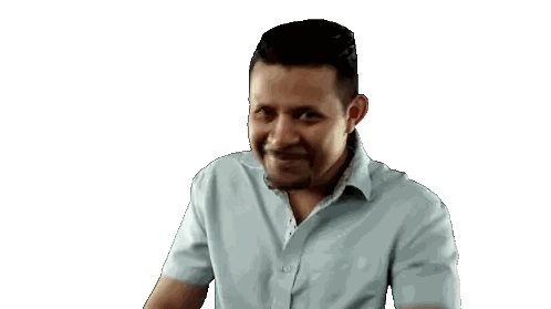 Man in Light Blue Shirt Making Face