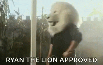 Man in Lion Mask Saying Ryan the Lion Approved