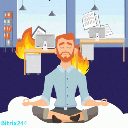 Man In Lotus Position With Closed Eyes In Front Of Burning Office GIF