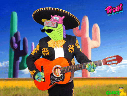 Man in Mariachi Outfit Holding Orange Guitar