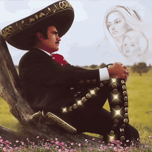Man in Mariachi Outfit Sitting on Tree Trunk