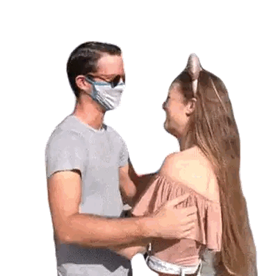 Man in Mask Hugging Woman with Ears