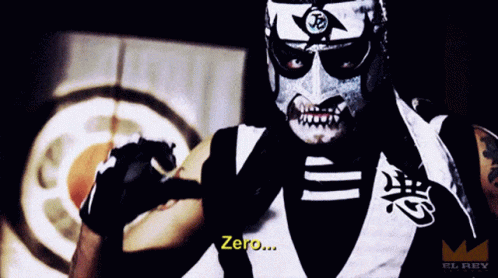 Man in Mask Says Zero in Front of Circle
