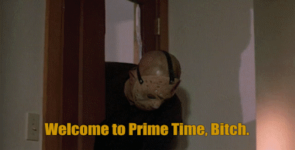 Man In Mask Standing In Doorway Welcome To Prime Time Bitch GIF