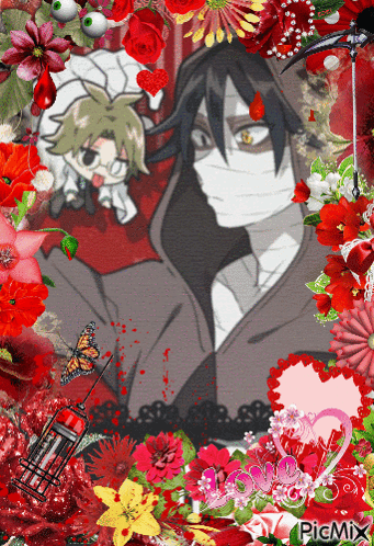 Man in Mask Surrounded by Red Flowers