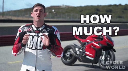 Man in MC Jacket and Red Motorcycle Saying How Much