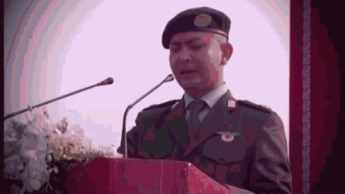 Man In Military Uniform At Podium Giving Speech GIF