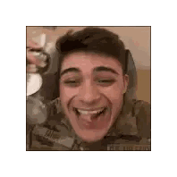 Man in Military Uniform Making Funny Face