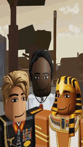 Man in Military Uniform Next to Pharaoh and Man in White Shirt