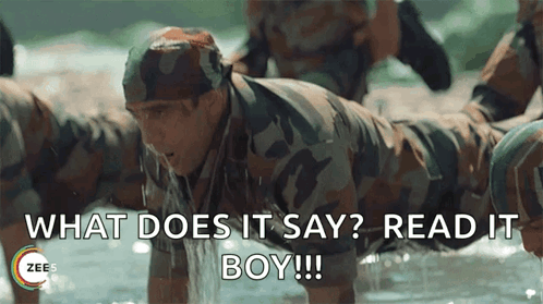 Man In Military Uniform Push Ups Water Read It Boy GIF